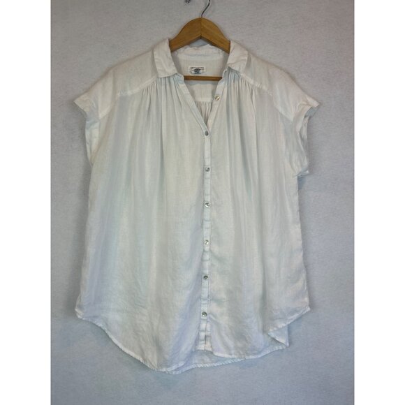 Artisan NY Linen Button Down White Shirt Short Sleeve Womens M - Picture 5 of 11